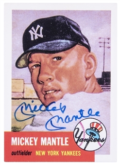 1953 Topps Reprint #82 Mickey Mantle Signed Card (JSA)